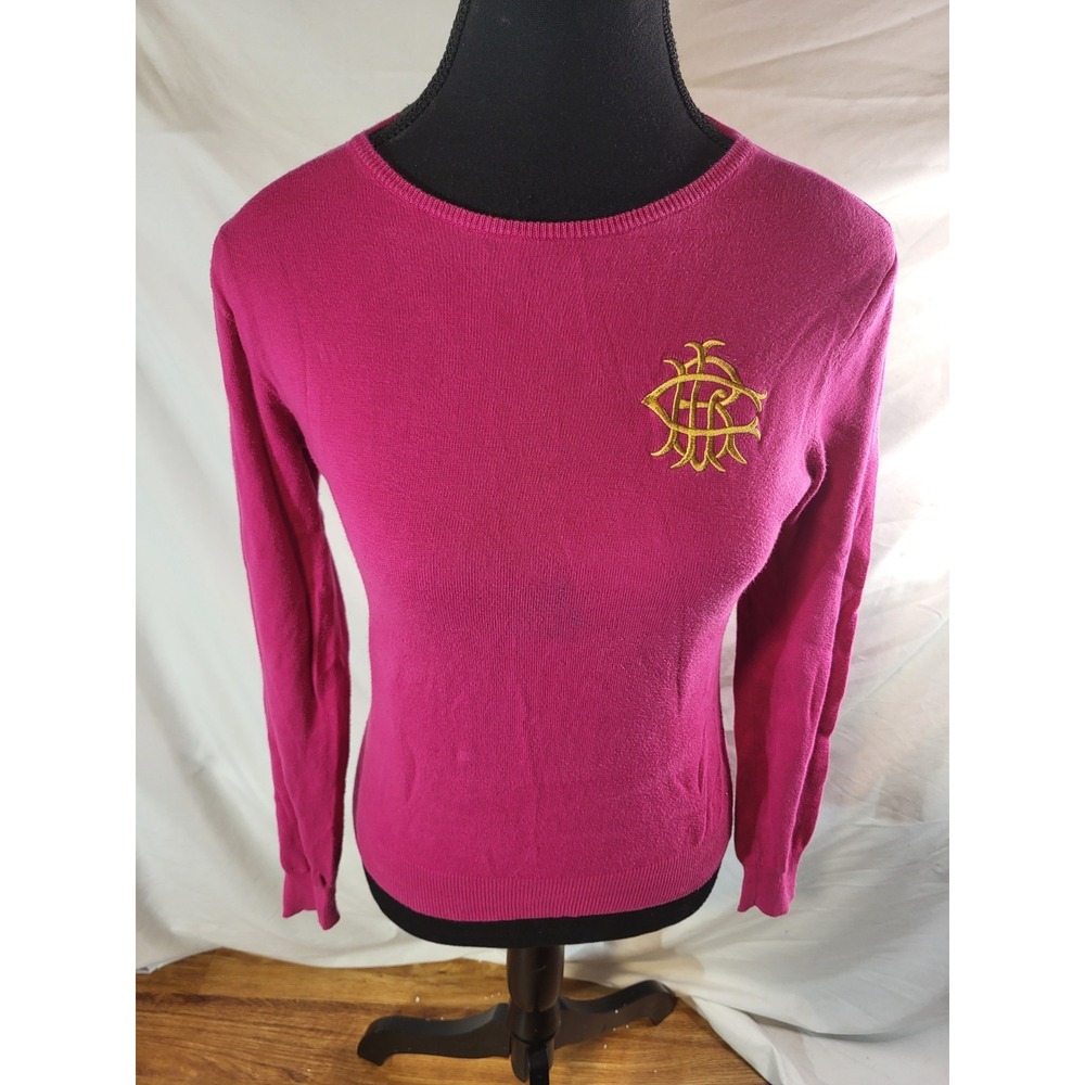 Vtge Y2K Ralph Lauren Sport Pink Embroidered Crest Crew Neck Pima Cotton Preppy